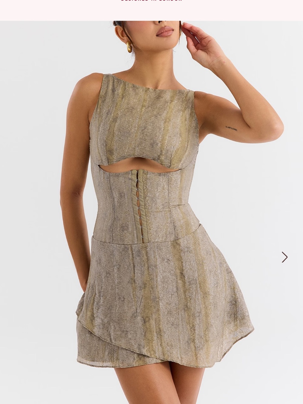 Mistress Rocks Printed Khaki Cutout corset Mini Dress - Picture 7 of 7